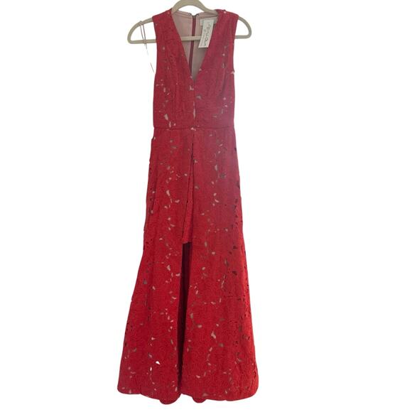 NWT Alice + Olivia Red Francis high-low coral red gown Sz6 wedding guest dress - Picture 6 of 9